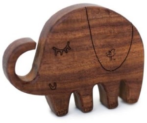 Finn + Emma Natural Wood Baby Neutral Rattle Teether - Elephant