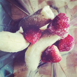 Frozen bananas and organic strawberries