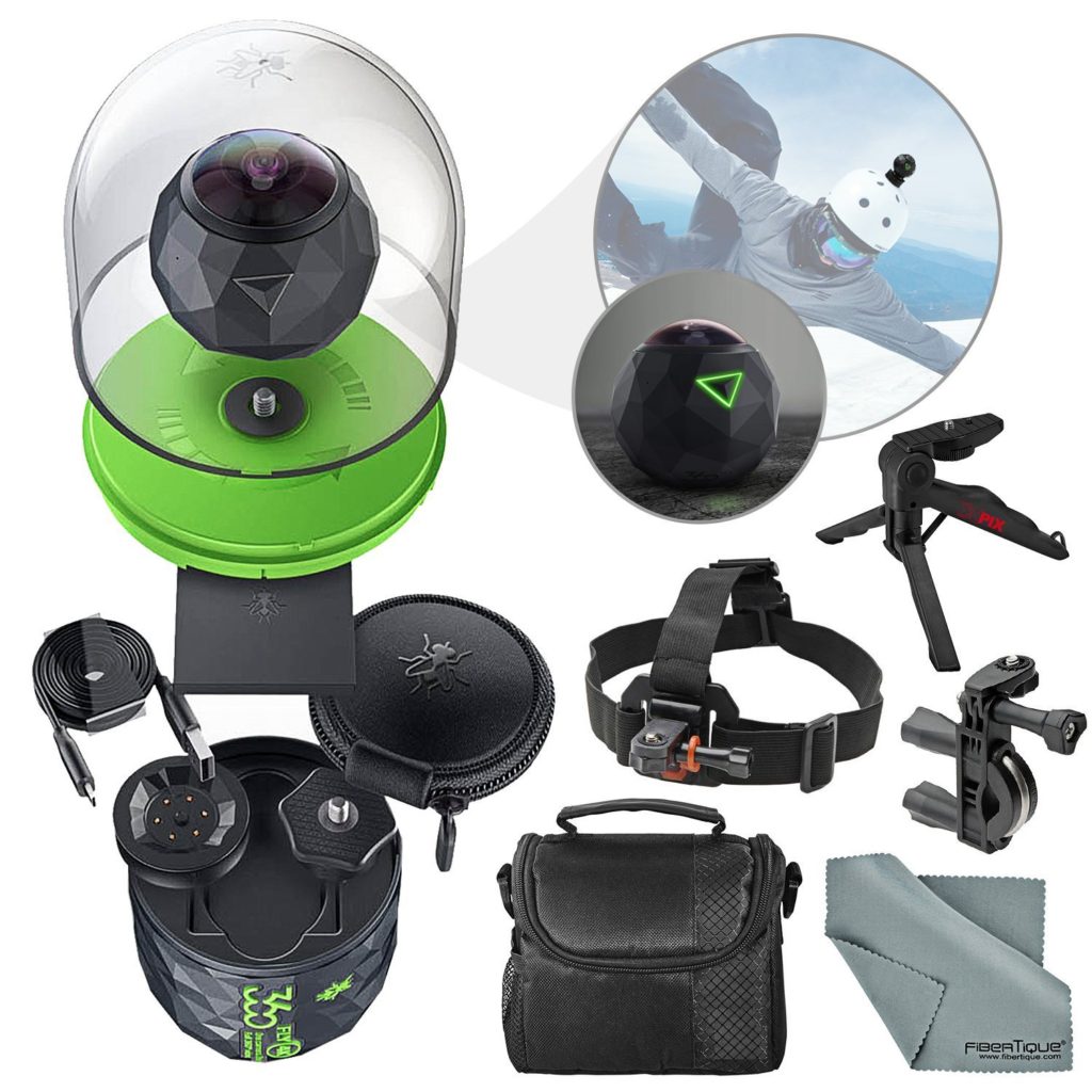 360Fly 4K Action Camera and Accessory Bundle with Camera Mounts + XPIX Tripod + Case + Fibertique Cleaning Cloth
