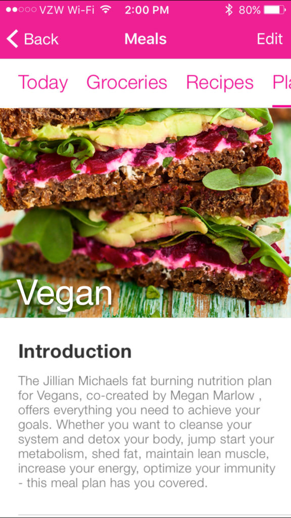 JILLIAN MICHAELS app with recipes 