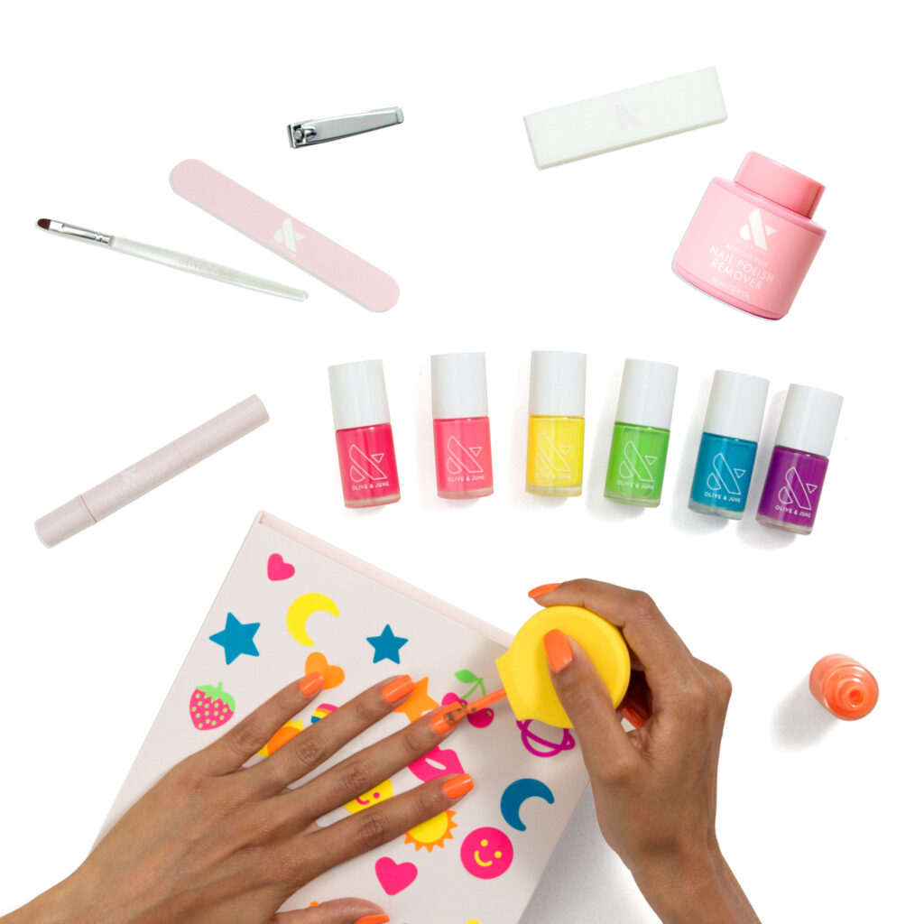 manicure items and hand painting nails with OLIVE AND JUNE SUMMER 2021 COLLECTION