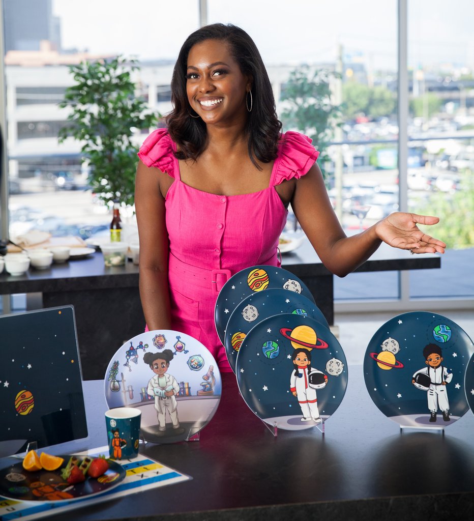 woman two showing colorful plates for back to school essentials